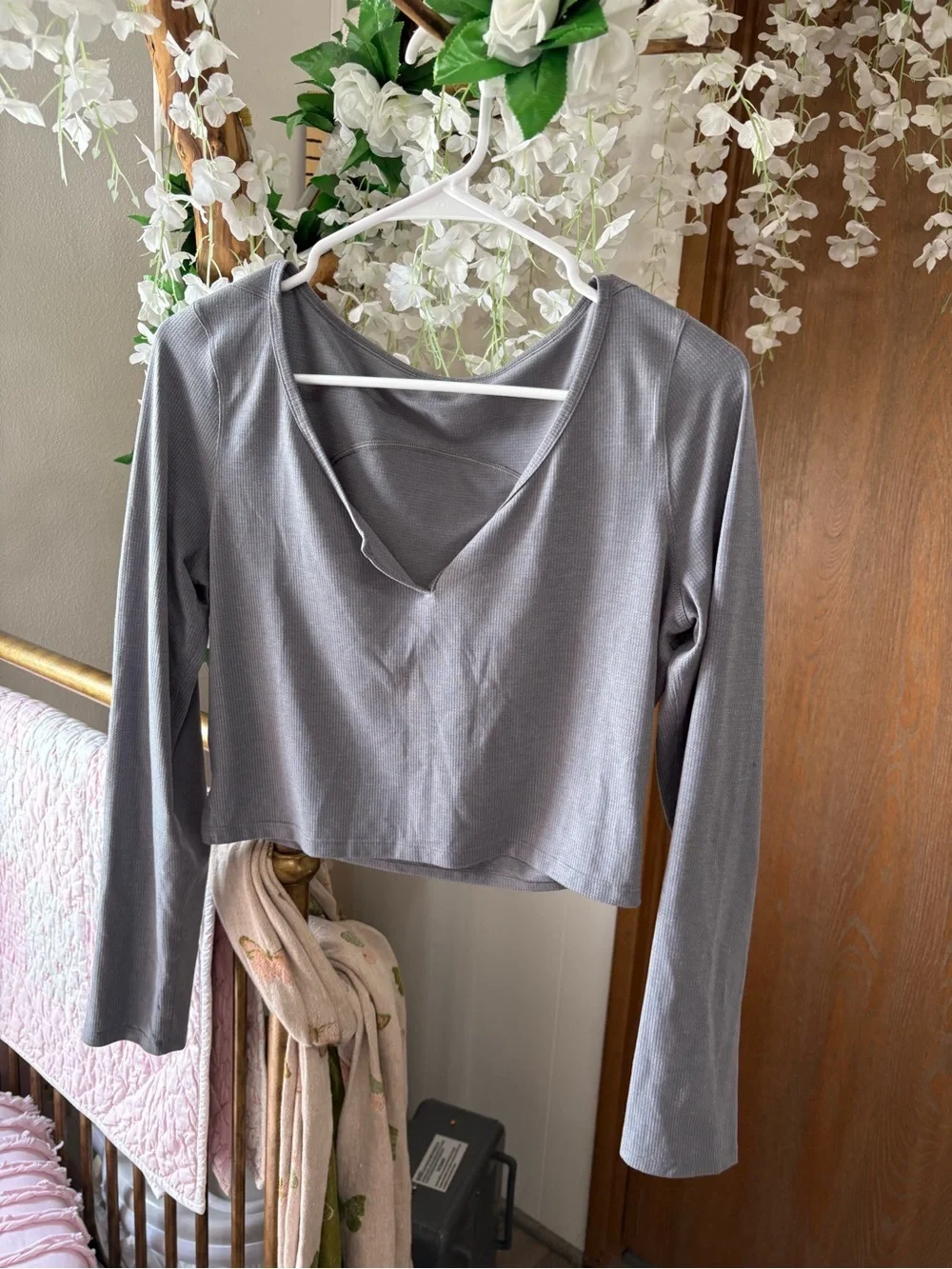 lululemon athletica Heathered Asphalt Grey Cropped Henley Long Sleeve